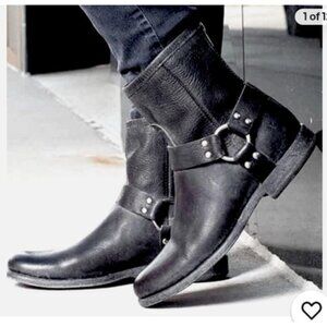 Frye Black Leather Ankle Boots Women 6B Harness Moto Low Heel Zip Booties